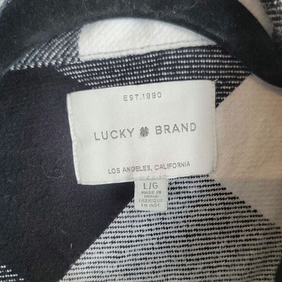 Lucky Brand Black White Plaid Flannel Shacket Jacket, sz Large - Picture 5 of 12
